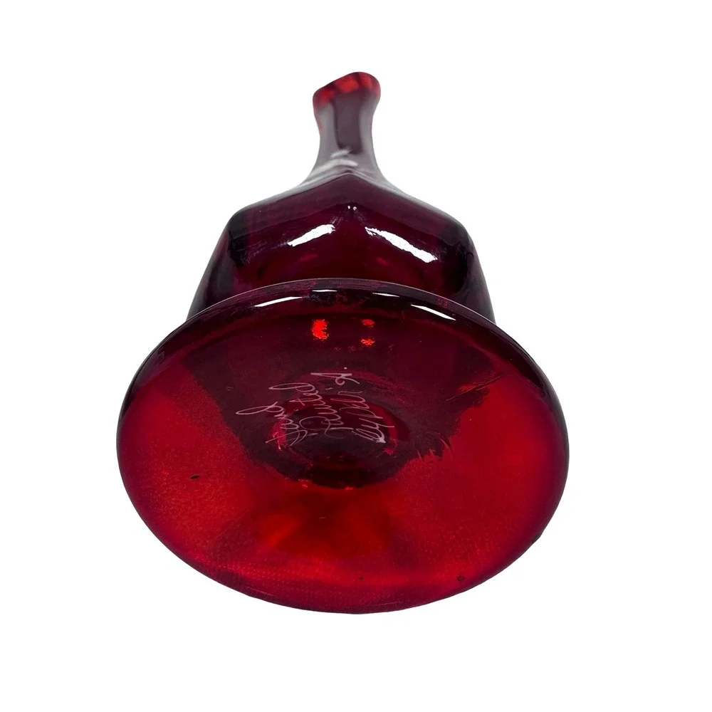 Vintage Fenton Ruby Red Glass Swung Bud Vase Hand Painted White Roses MCM 10in